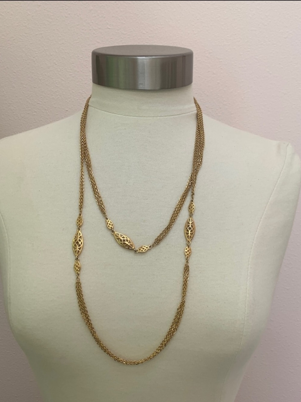 Monet Gold-Tone Double Strand Filigree Station Necklace